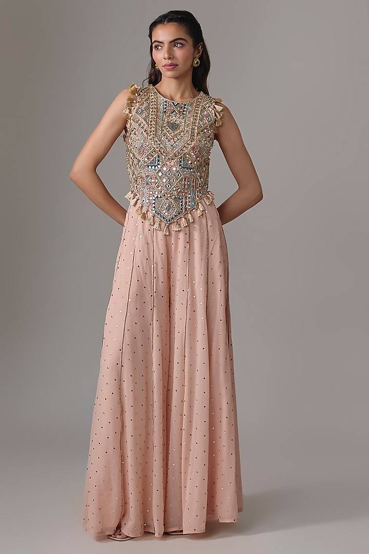 Rose Pink Mukaish Georgette Bridal Sharara Set by Payal Singhal at Pernia's Pop Up Shop