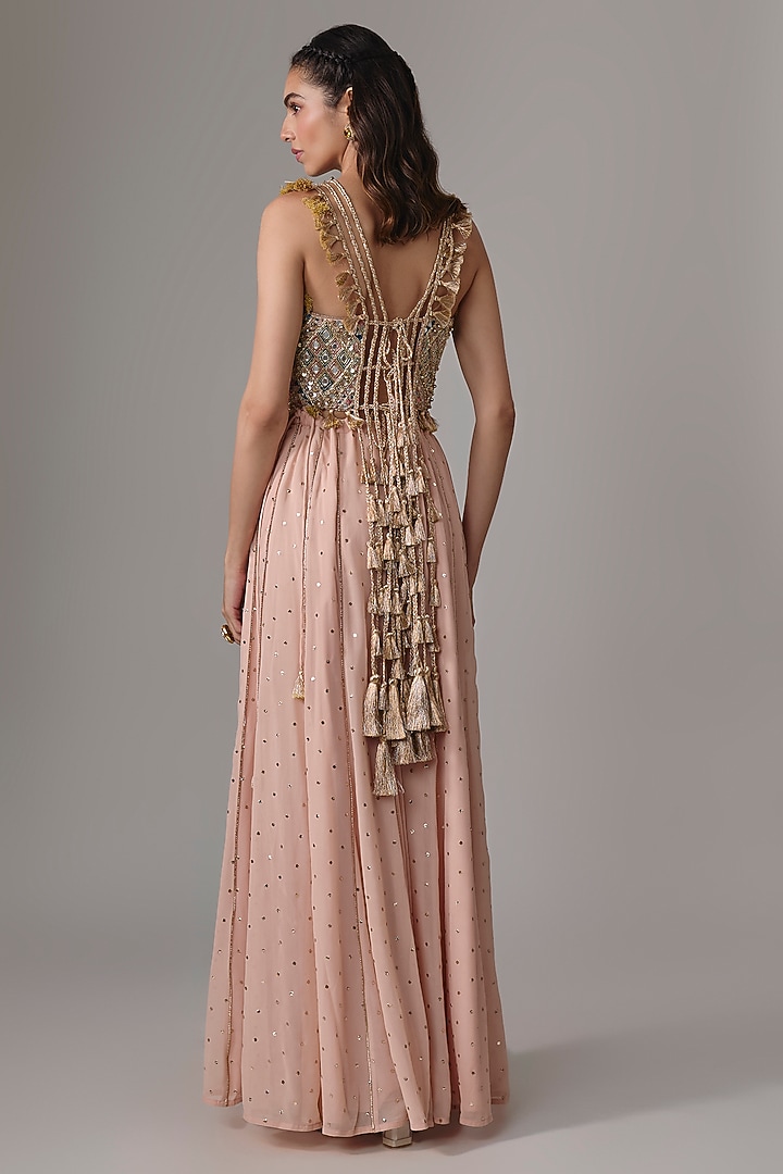 Rose Pink Mukaish Georgette Bridal Sharara Set by Payal Singhal at Pernia's Pop Up Shop