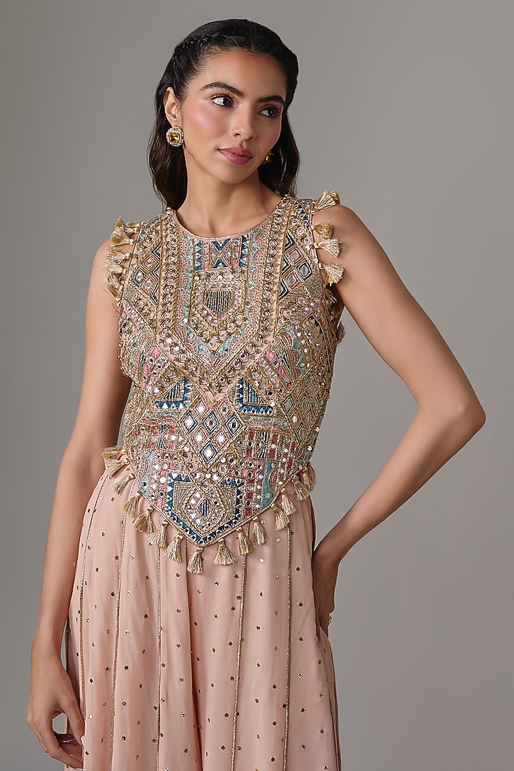 Rose Pink Mukaish Georgette Bridal Sharara Set by Payal Singhal at Pernia's Pop Up Shop