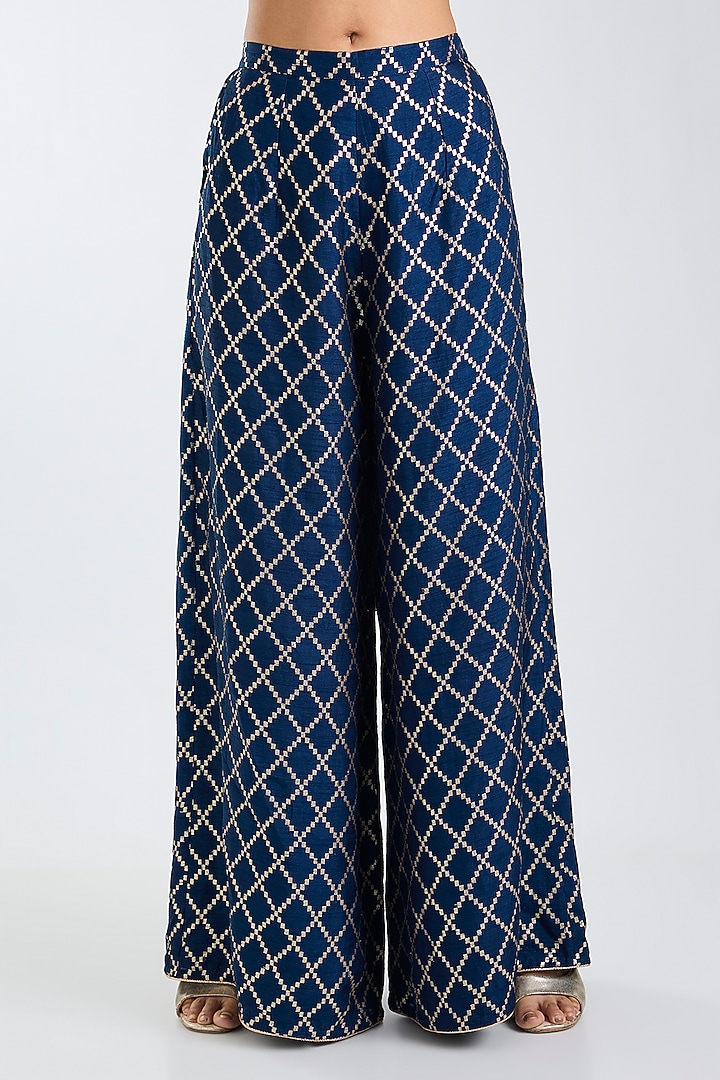 Navy Blue Dola Silk Embroidered Kurta Set by Payal Singhal at Pernia's Pop Up Shop