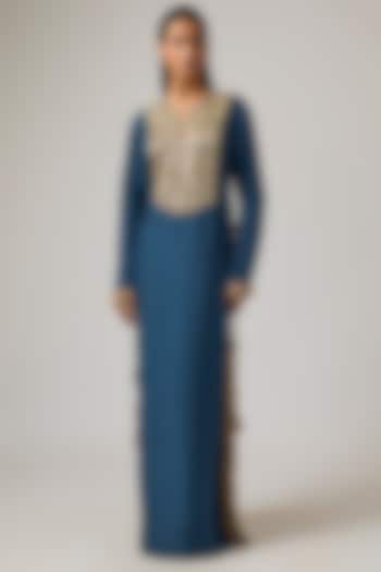Navy Blue Habutai Silk Party Wear Dress by Payal Singhal at Pernia's Pop Up Shop