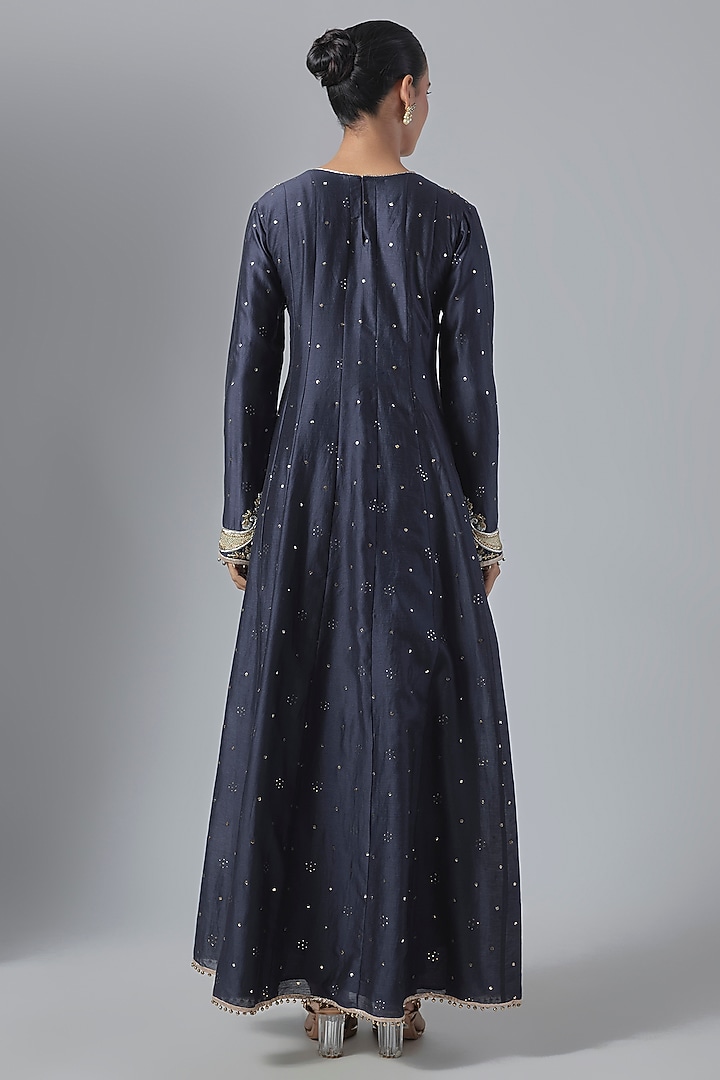 Navy Blue Mukaish Mulmul Embroidered Bridal Anarkali Set by Payal Singhal at Pernia's Pop Up Shop