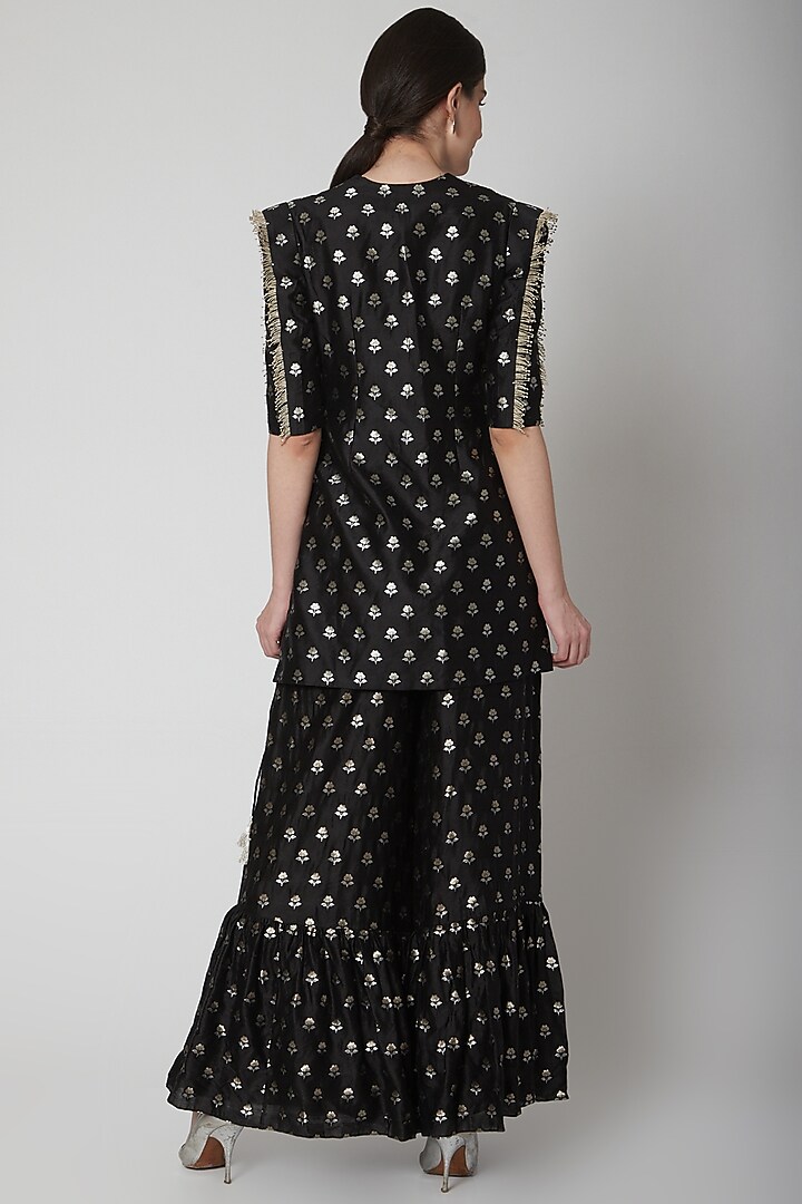 Black Wedding Sharara Set With Floral Detailing by Payal Singhal at Pernia's Pop Up Shop