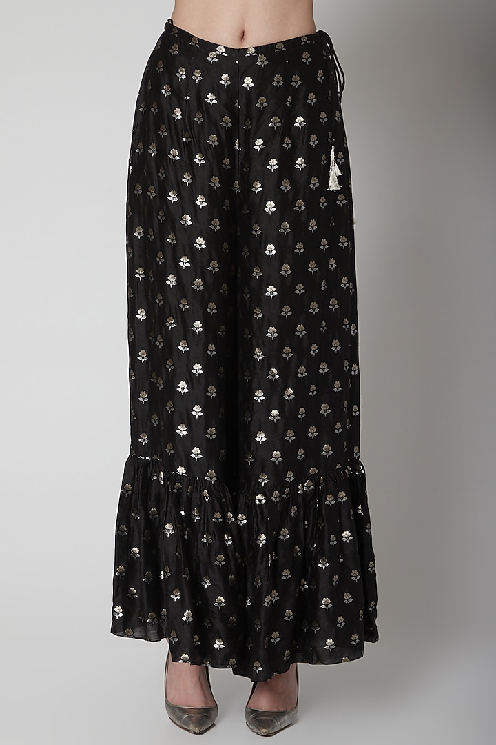 Black Wedding Sharara Set With Floral Detailing by Payal Singhal at Pernia's Pop Up Shop