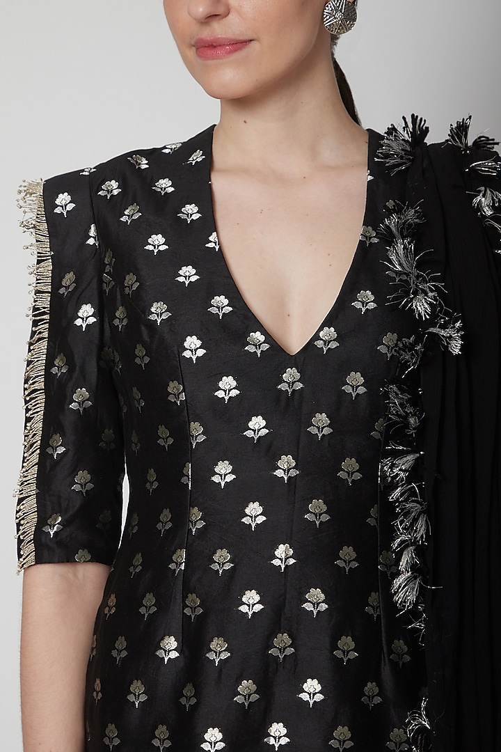 Black Wedding Sharara Set With Floral Detailing by Payal Singhal at Pernia's Pop Up Shop