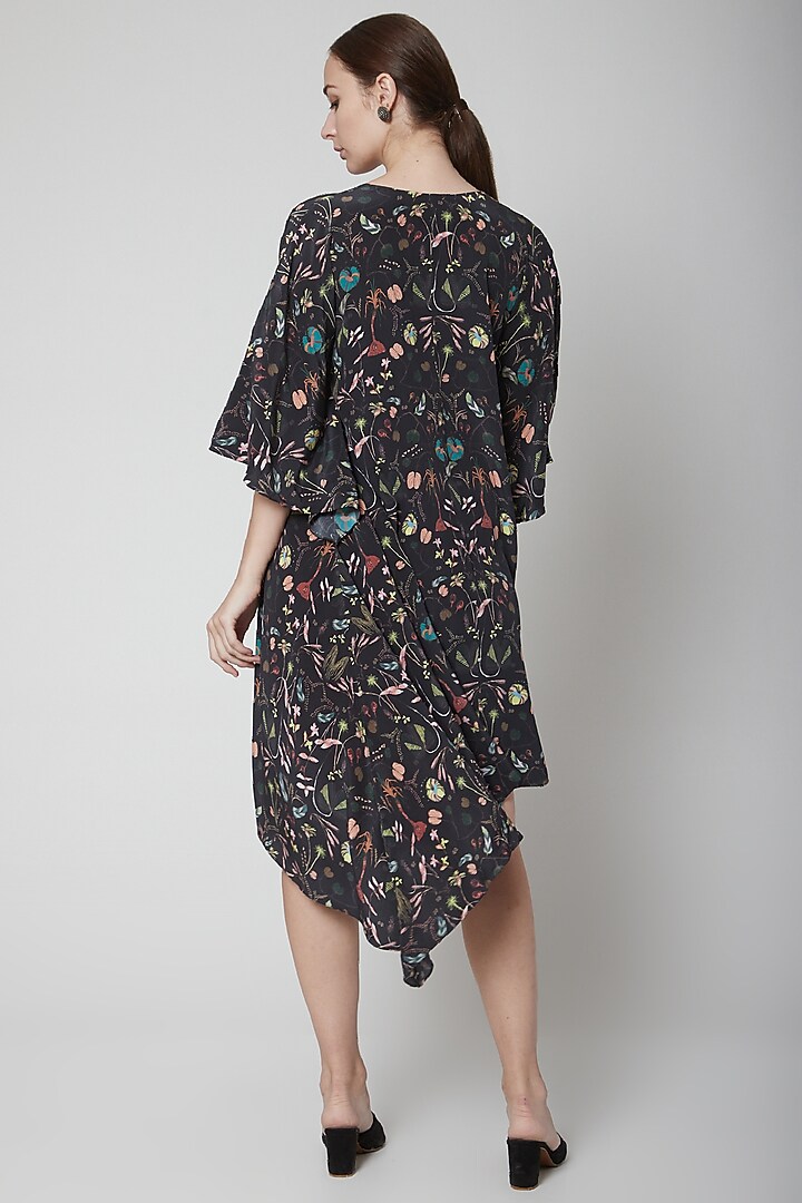 Black Printed Kaftan Tunic With Tassels by PS Pret by Payal Singhal at Pernia's Pop Up Shop
