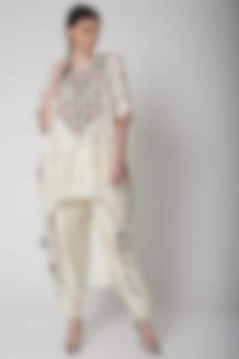 Off White Embroidered Kaftan With Pants by Payal Singhal