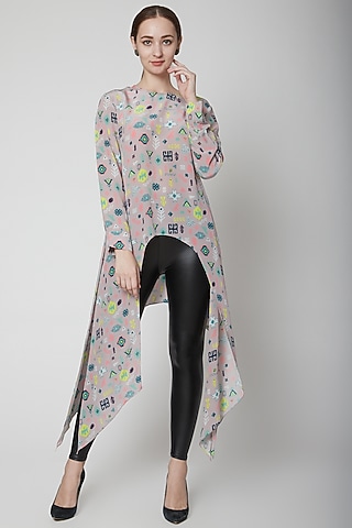 Lavender Printed Tunic With Side Trail by PS Pret by Payal Singhal