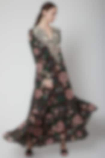 Brown Viscose Floral Printed Tiered Maxi Dress by PS Pret by Payal Singhal at Pernia's Pop Up Shop