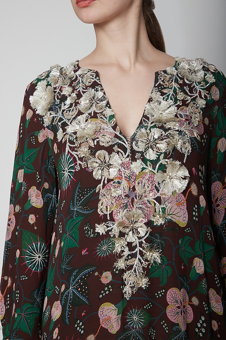 Brown Viscose Floral Printed Tiered Maxi Vacation Dress by PS Pret by Payal Singhal at Pernia's Pop Up Shop