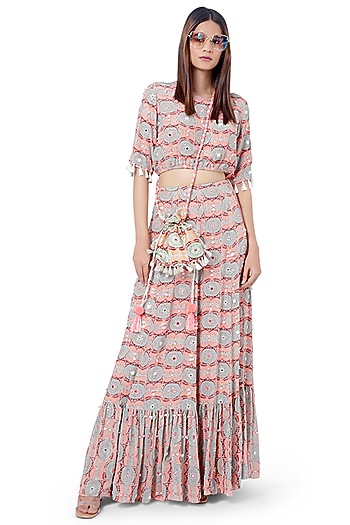 Coral & Mint Printed Skirt Set by Payal Singhal at Pernia's Pop Up Shop