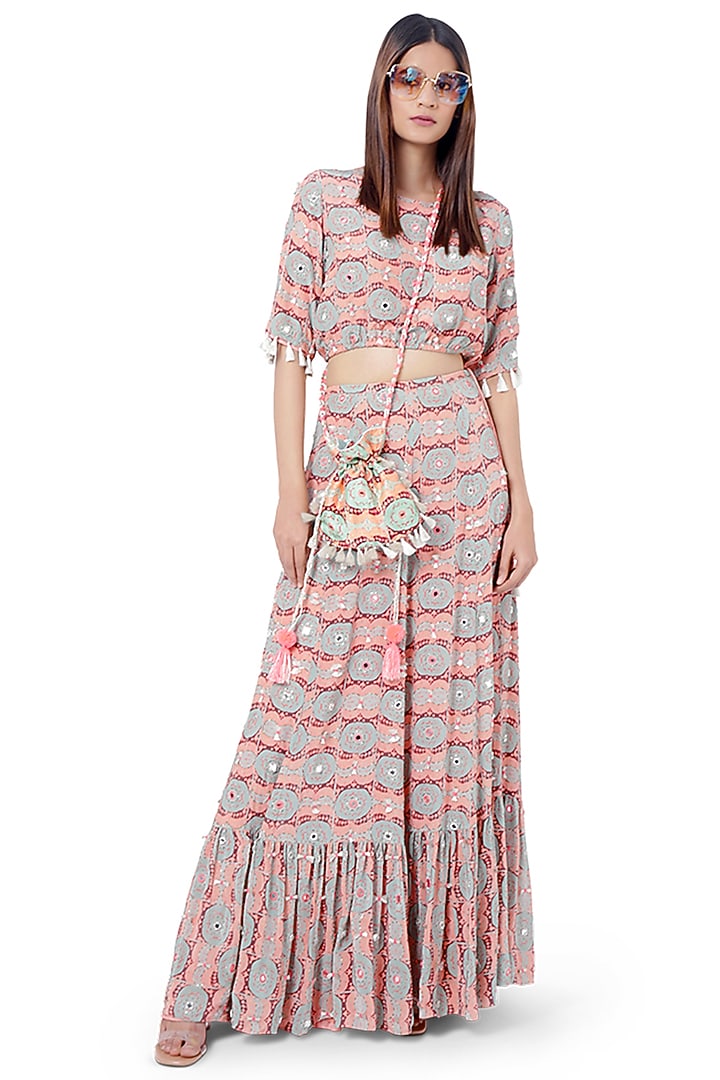 Coral & Mint Printed Skirt Set by Payal Singhal at Pernia's Pop Up Shop