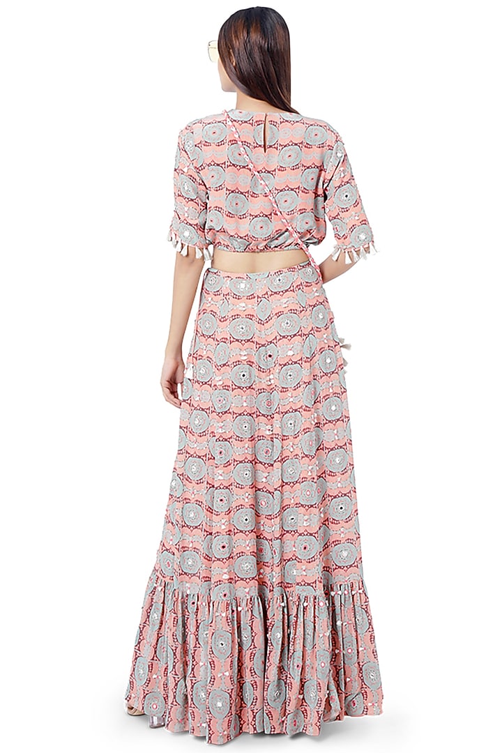 Coral & Mint Printed Skirt Set by Payal Singhal at Pernia's Pop Up Shop