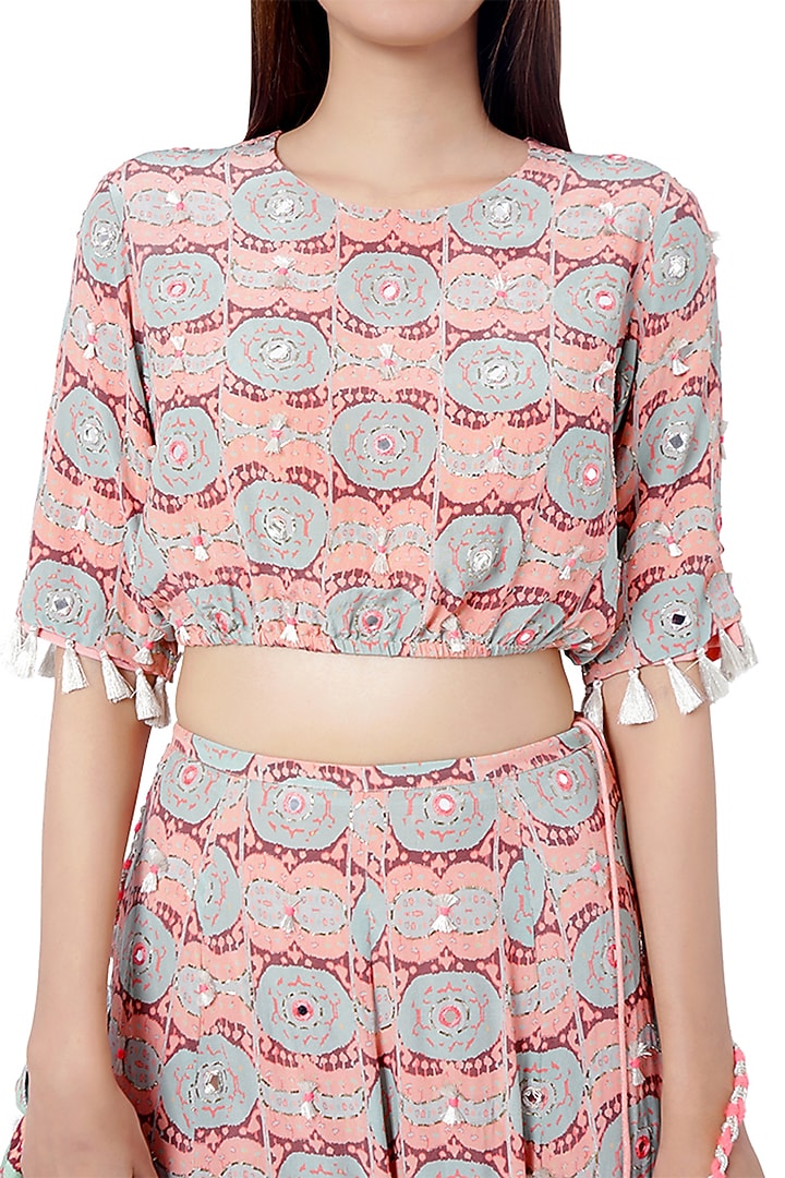 Coral & Mint Printed Skirt Set by Payal Singhal at Pernia's Pop Up Shop