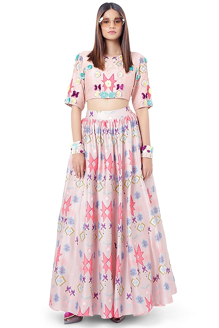 Blush Pink Embroidered Wedding Lehenga Set by Payal Singhal at Pernia's Pop Up Shop