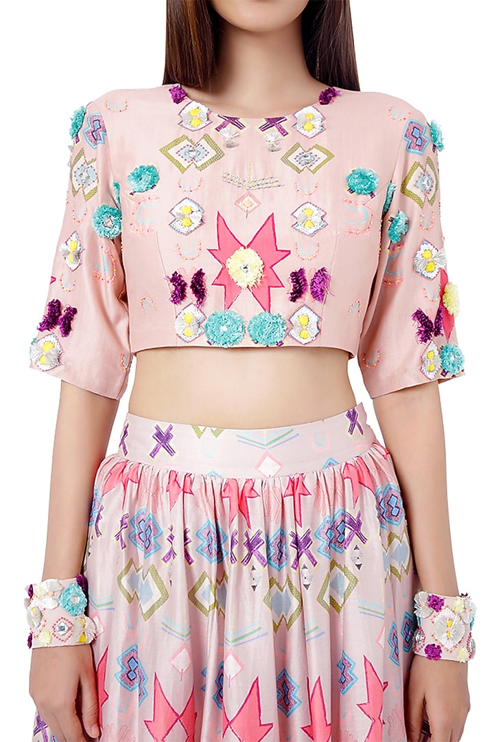 Blush Pink Embroidered Wedding Lehenga Set by Payal Singhal at Pernia's Pop Up Shop