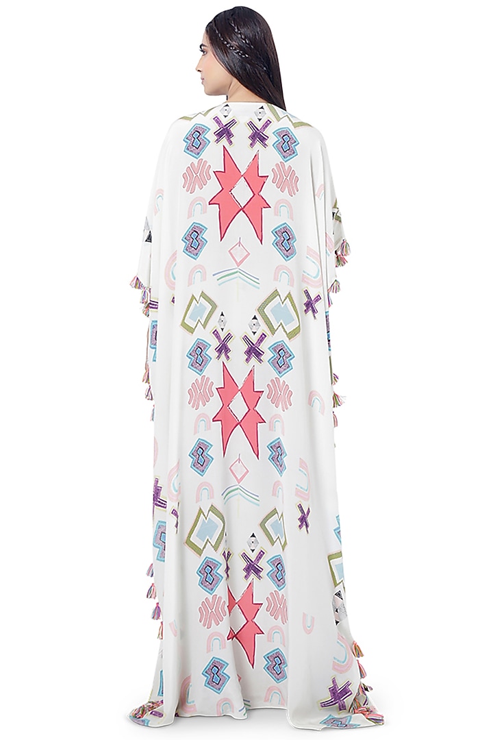 White Embroidered Printed Kaftan by Payal Singhal at Pernia's Pop Up Shop