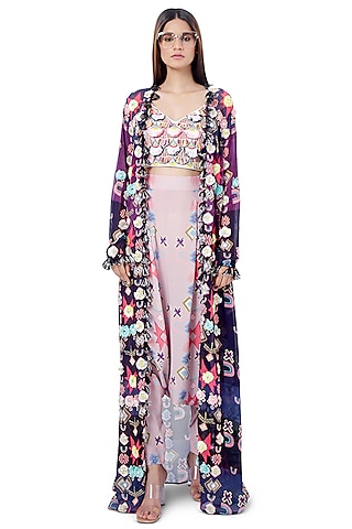 Purple & Pink Embroidered Jacket Set by Payal Singhal