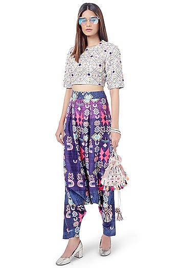 Purple & Blue Embroidered Pant Set by Payal Singhal at Pernia's Pop Up Shop