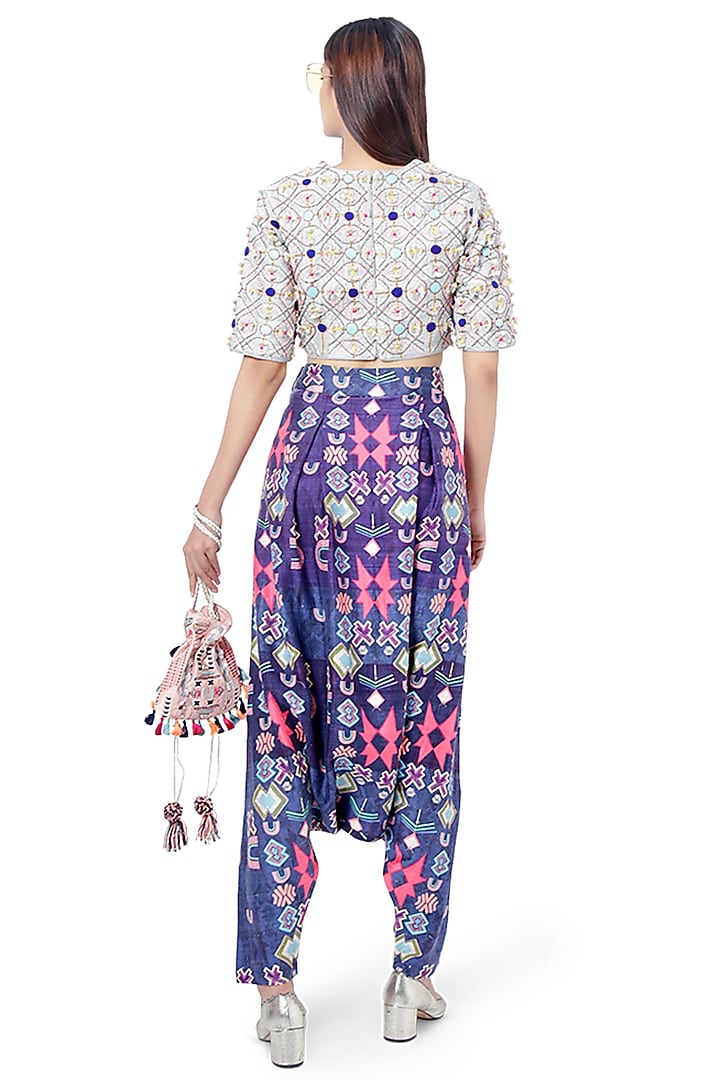 Purple & Blue Embroidered Pant Set by Payal Singhal at Pernia's Pop Up Shop