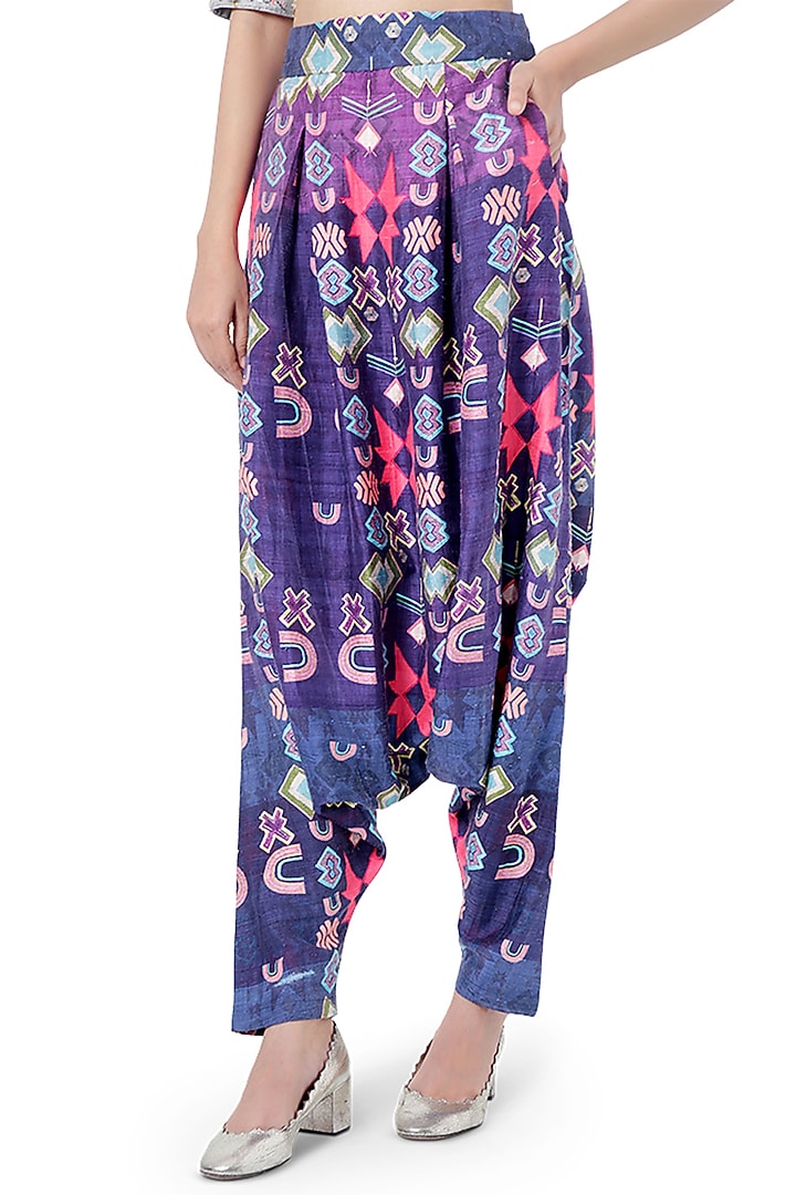 Purple & Blue Embroidered Pant Set by Payal Singhal at Pernia's Pop Up Shop