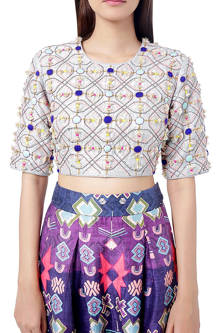 Purple & Blue Embroidered Pant Set by Payal Singhal at Pernia's Pop Up Shop