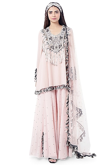 Pink & Black Embroidered Wedding Sharara Set by Payal Singhal at Pernia's Pop Up Shop