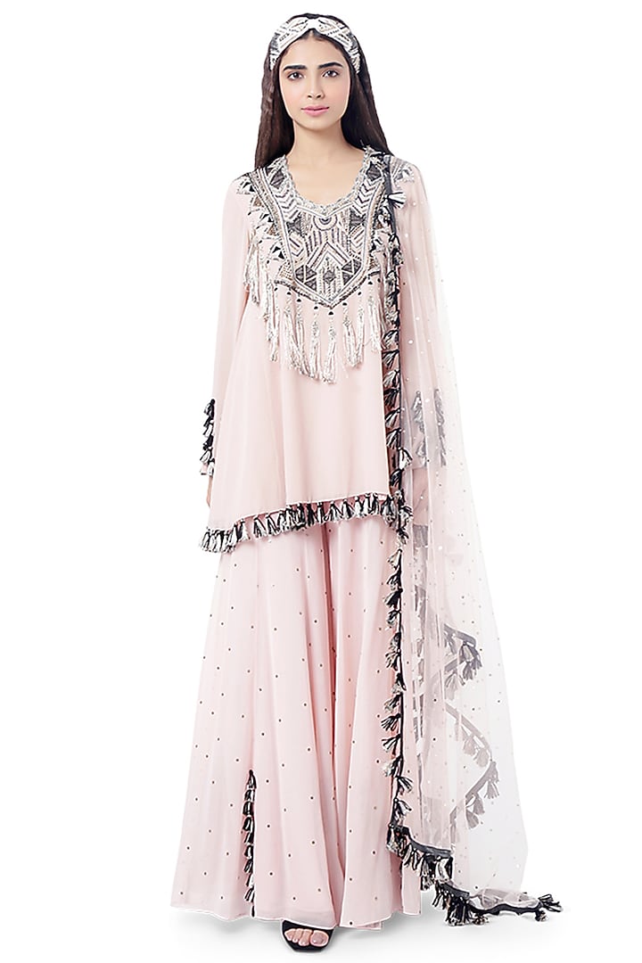 Pink & Black Embroidered Wedding Sharara Set by Payal Singhal at Pernia's Pop Up Shop