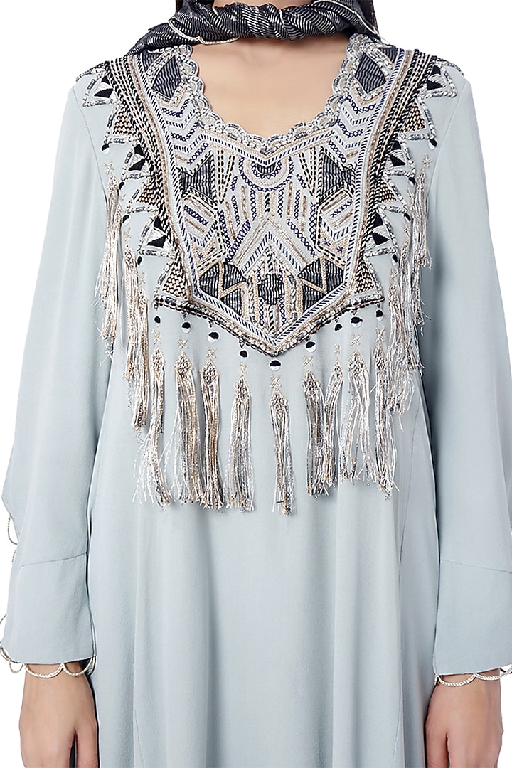 Pale Blue & Black Embroidered Kurta Set by Payal Singhal at Pernia's Pop Up Shop