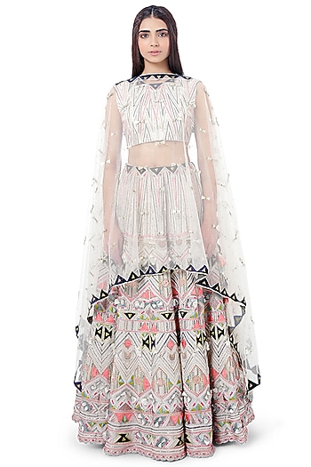 White Embroidered Bridal Lehenga Set by Payal Singhal at Pernia's Pop Up Shop