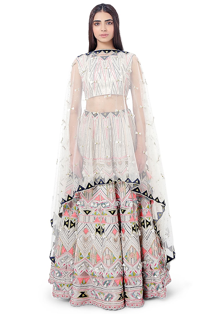 White Embroidered Lehenga Set by Payal Singhal