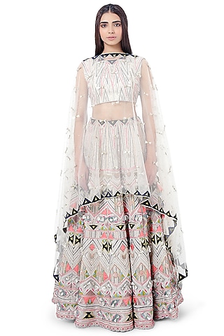 White Embroidered Lehenga Set by Payal Singhal