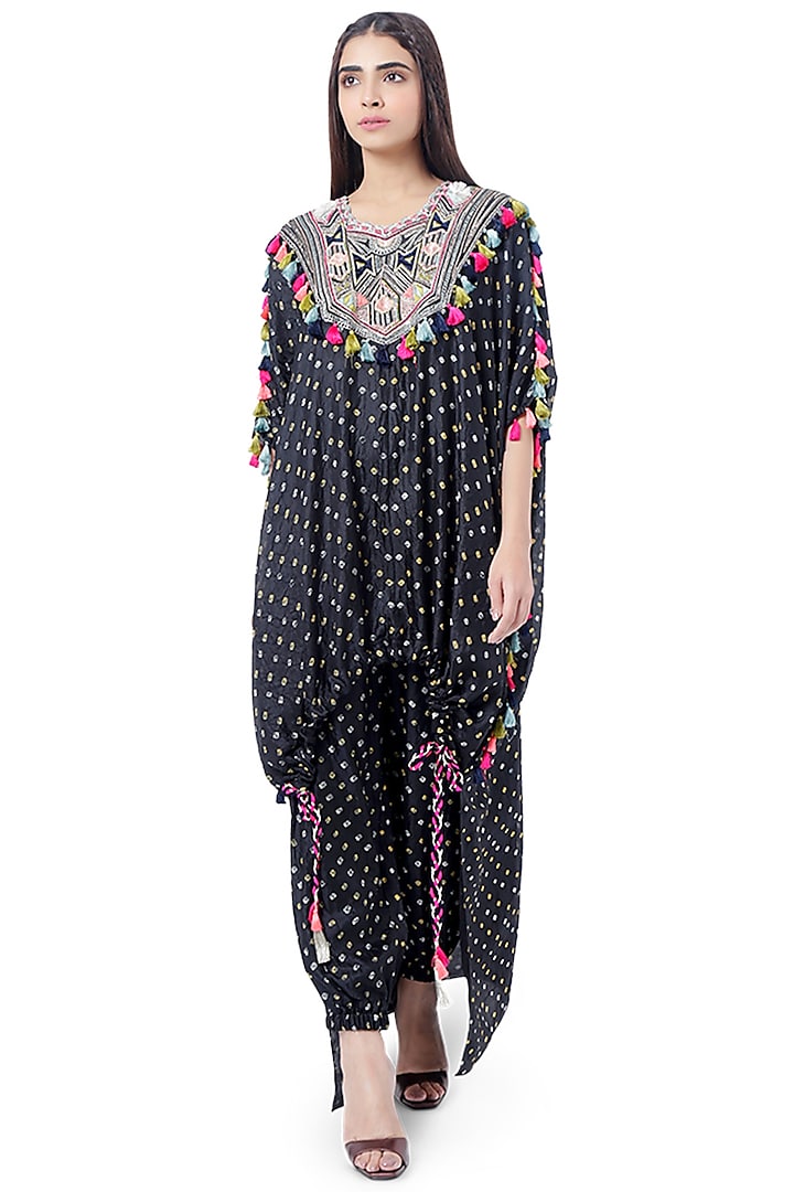 Black Embroidered Kaftan With Pants by Payal Singhal at Pernia's Pop Up Shop
