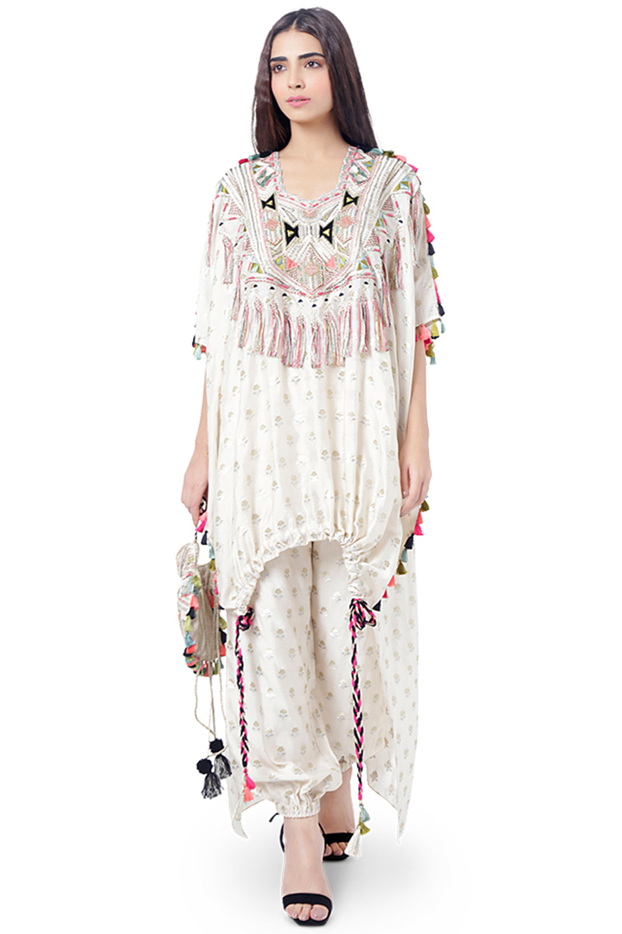 Chalk White Embroidered Kaftan by Payal Singhal at Pernia's Pop Up Shop