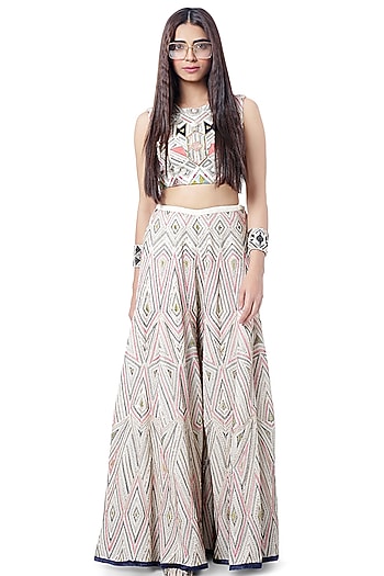White Embroidered Bridal Sharara Set by Payal Singhal at Pernia's Pop Up Shop