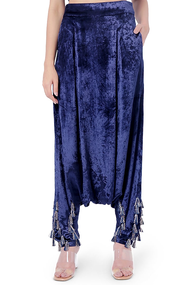 White & Navy Blue Embroidered Jacket Set by Payal Singhal at Pernia's Pop Up Shop