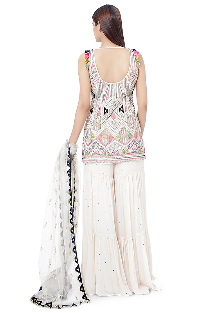 Chalk White Embroidered Bridal Sharara Set by Payal Singhal at Pernia's Pop Up Shop