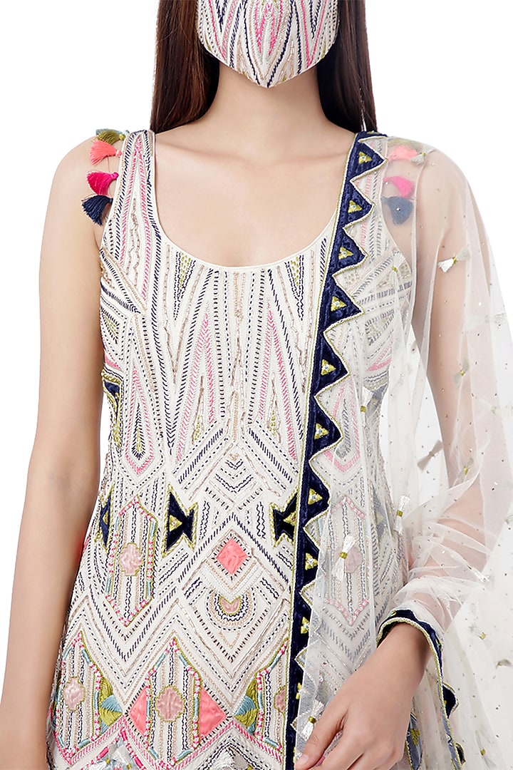 Chalk White Embroidered Bridal Sharara Set by Payal Singhal at Pernia's Pop Up Shop