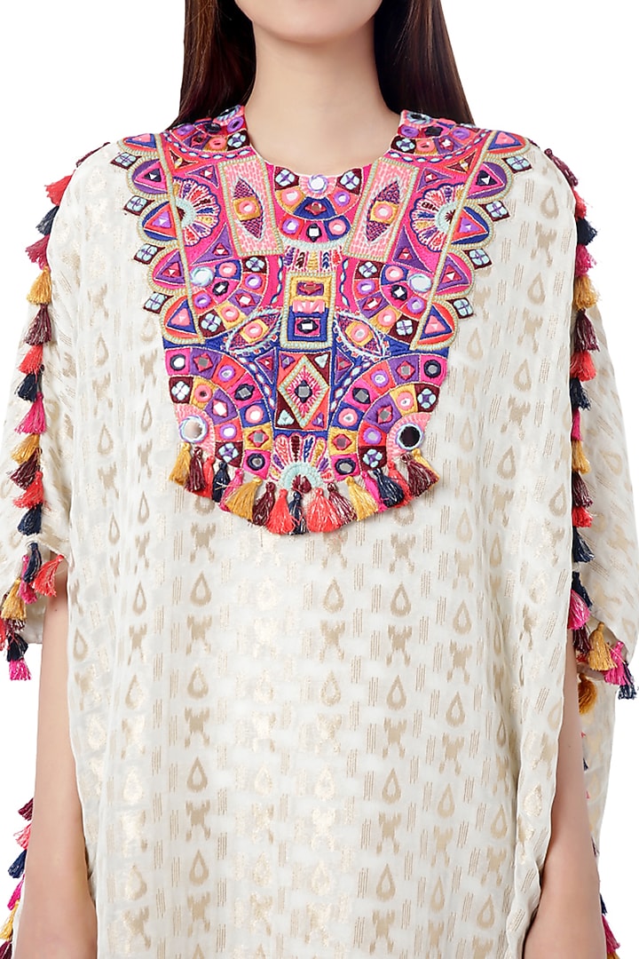 Chalk White Embroidered Kaftan With Pants by Payal Singhal at Pernia's Pop Up Shop