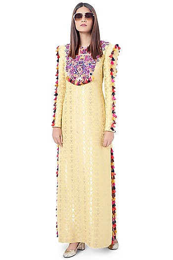 Yellow Embroidered Printed Kaftan by Payal Singhal at Pernia's Pop Up Shop