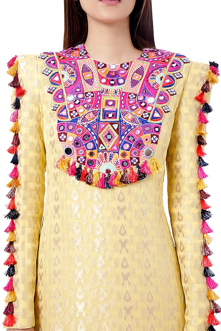 Yellow Embroidered Printed Kaftan by Payal Singhal at Pernia's Pop Up Shop