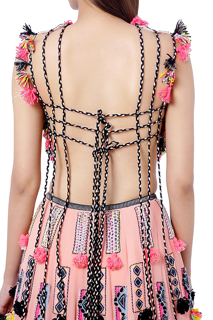 Coral Embroidered Bridal Lehenga Set by Payal Singhal at Pernia's Pop Up Shop