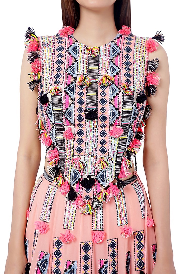 Coral Embroidered Bridal Lehenga Set by Payal Singhal at Pernia's Pop Up Shop