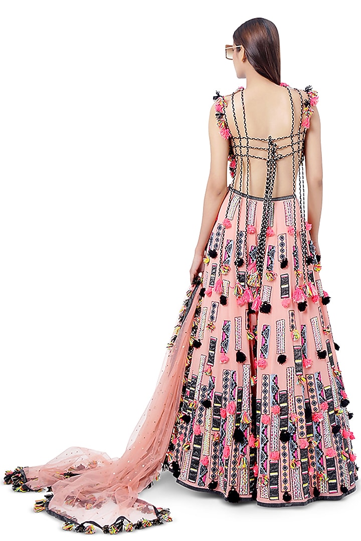 Coral Embroidered Bridal Lehenga Set by Payal Singhal at Pernia's Pop Up Shop