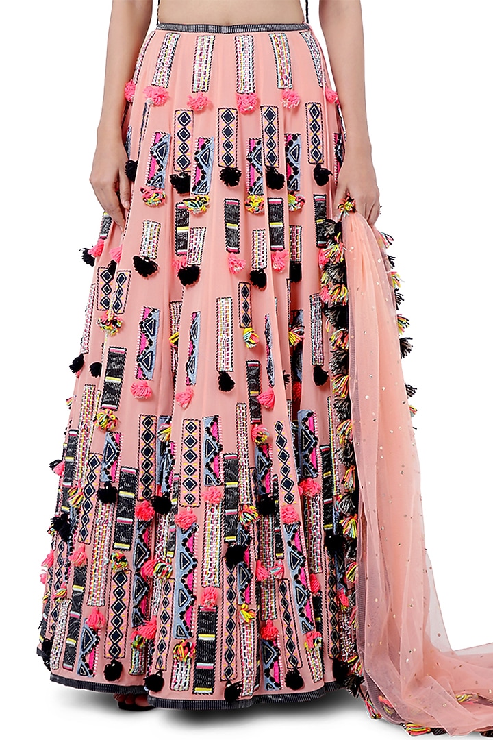 Coral Embroidered Bridal Lehenga Set by Payal Singhal at Pernia's Pop Up Shop