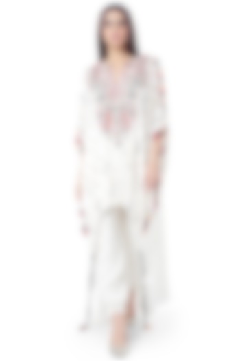 White Embroidered Kaftan With Pants by Payal Singhal at Pernia's Pop Up Shop