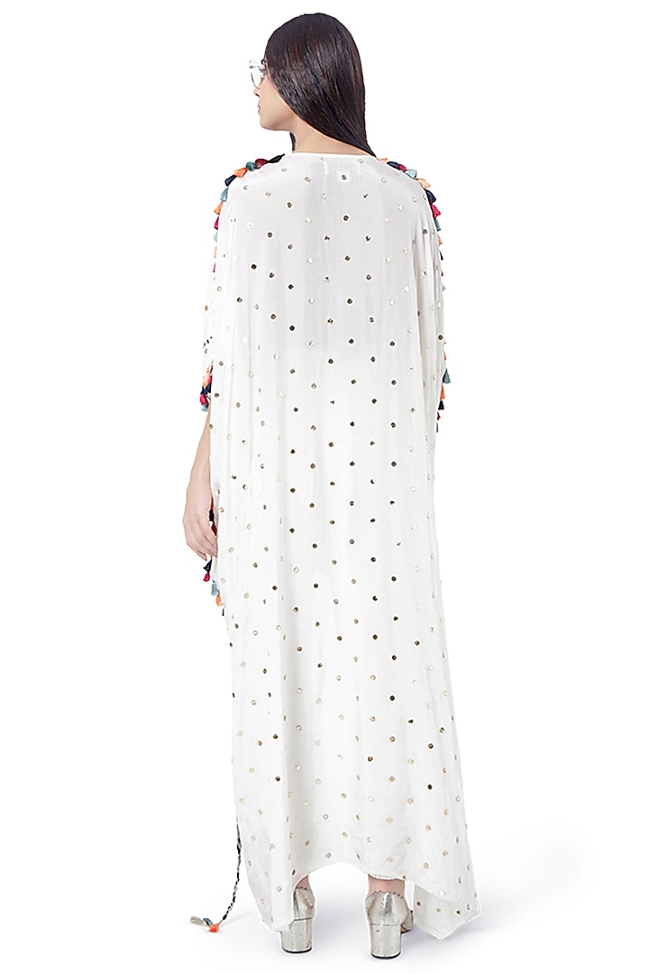 White Embroidered Kaftan With Pants by Payal Singhal at Pernia's Pop Up Shop