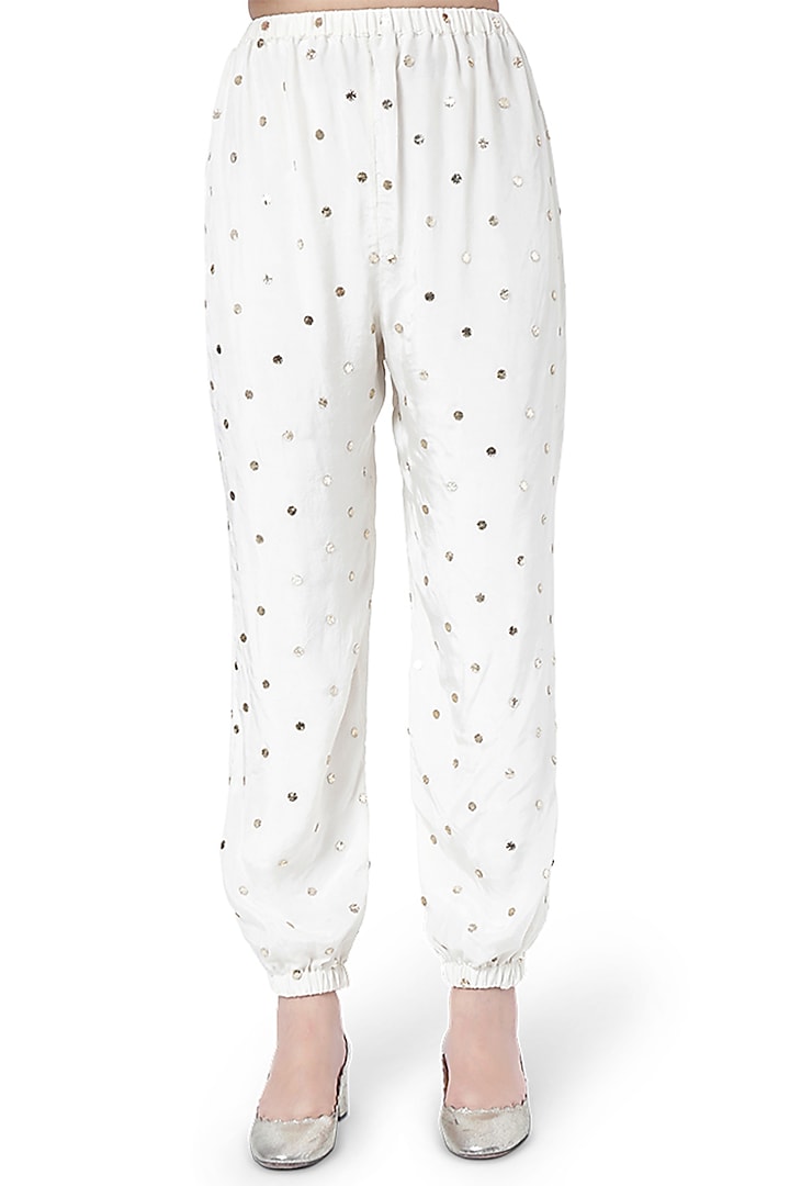 White Embroidered Kaftan With Pants by Payal Singhal at Pernia's Pop Up Shop