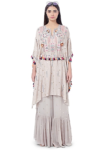 Grey Embroidered Kaftan With Pants by Payal Singhal at Pernia's Pop Up Shop