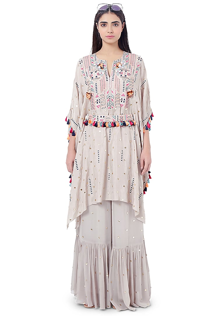 Grey Embroidered Kaftan With Pants by Payal Singhal